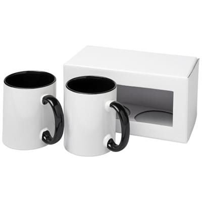 Branded Promotional CERAMIC SUBLIMATION MUG 2-PIECES GIFT SET in Black Solid Mug From Concept Incentives.