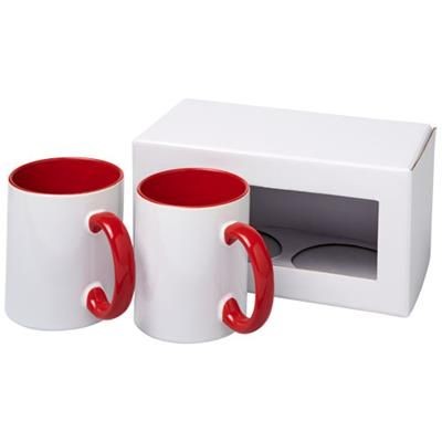 Branded Promotional CERAMIC SUBLIMATION MUG 2-PIECES GIFT SET in Red Mug From Concept Incentives.