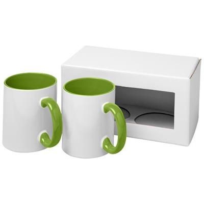Branded Promotional CERAMIC SUBLIMATION MUG 2-PIECES GIFT SET in Lime Mug From Concept Incentives.