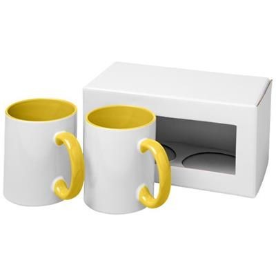 Branded Promotional CERAMIC SUBLIMATION MUG 2-PIECES GIFT SET in Yellow Mug From Concept Incentives.