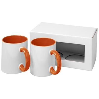 Branded Promotional CERAMIC SUBLIMATION MUG 2-PIECES GIFT SET in Orange Mug From Concept Incentives.