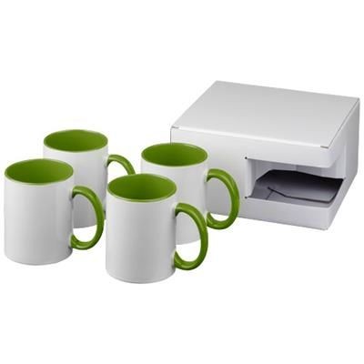 Branded Promotional CERAMIC SUBLIMATION MUG 4-PIECES GIFT SET in Lime Mug From Concept Incentives.