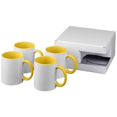 Branded Promotional CERAMIC SUBLIMATION MUG 4-PIECES GIFT SET in Yellow Mug From Concept Incentives.