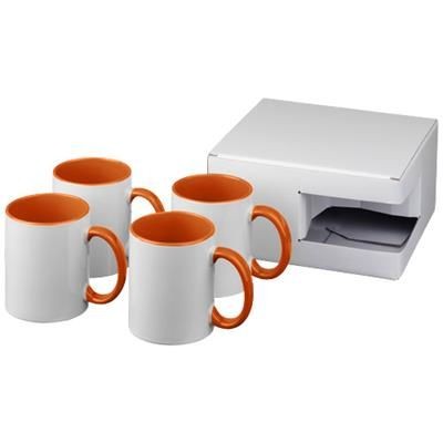 Branded Promotional CERAMIC SUBLIMATION MUG 4-PIECES GIFT SET in Orange Mug From Concept Incentives.