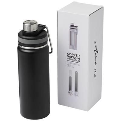 Branded Promotional GESSI 590 ML COPPER VACUUM THERMAL INSULATED SPORTS BOTTLE in Black Solid Sports Drink Bottle From Concept Incentives.