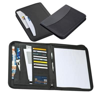 Branded Promotional PANAMA A4 ZIP CONFERENCE FOLDER in Black Conference Folder From Concept Incentives.