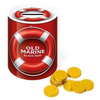 Branded Promotional MONEY TIN with Chocolate Coin Chocolate From Concept Incentives.