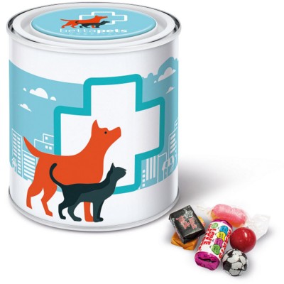 Branded Promotional RETRO SWEETS in Large Paint Style Tin Sweets From Concept Incentives.