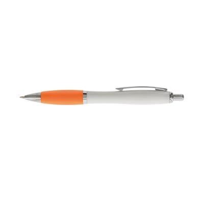 Branded Promotional CURVY BALL PEN in White & Orange Pen From Concept Incentives.