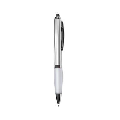 Branded Promotional CURVY SILVER BALL PEN in White Pen From Concept Incentives.