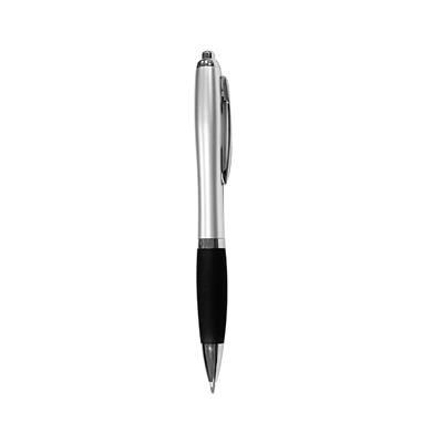 Branded Promotional CURVY SILVER BALL PEN in Black Pen From Concept Incentives.