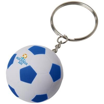 Branded Promotional STRIKER FOOTBALL KEYRING CHAIN in White Solid-royal Blue Keyring From Concept Incentives.