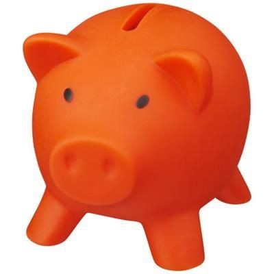Branded Promotional PIGGY COIN BANK in Orange Money Box From Concept Incentives.