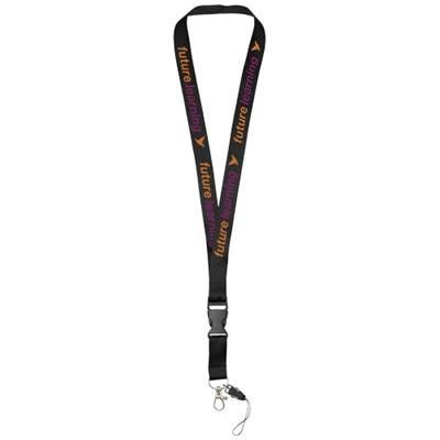 Branded Promotional SAGAN MOBILE PHONE HOLDER LANYARD with Detachable Buckle in Black Solid Lanyard From Concept Incentives.