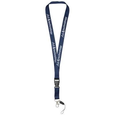 Branded Promotional SAGAN MOBILE PHONE HOLDER LANYARD with Detachable Buckle in Navy Lanyard From Concept Incentives.