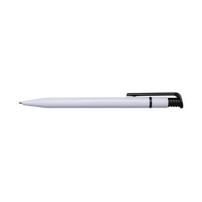 Branded Promotional CALICO BALL PEN SOLID COLOUR in White & Black Pen From Concept Incentives.