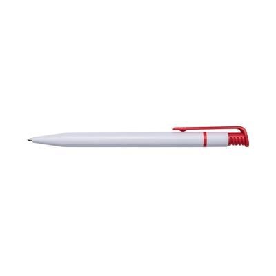 Branded Promotional CALICO BALL PEN SOLID COLOUR in White & Red Pen From Concept Incentives.