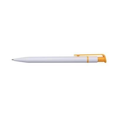 Branded Promotional CALICO BALL PEN SOLID COLOUR in White & Yellow Pen From Concept Incentives.