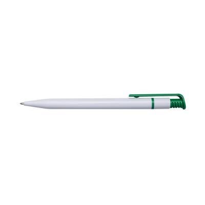 Branded Promotional CALICO BALL PEN SOLID COLOUR in White & Green Pen From Concept Incentives.