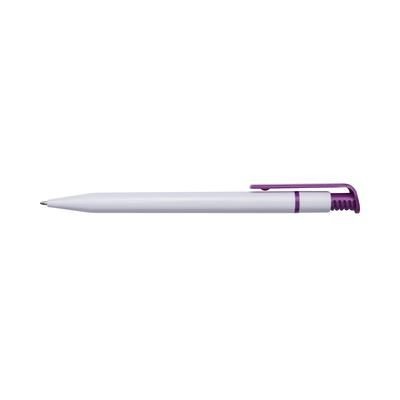 Branded Promotional CALICO BALL PEN SOLID COLOUR in White & Purple Pen From Concept Incentives.