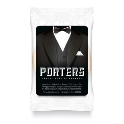 Branded Promotional FLOW BAG with Shortbread Mini Round Biscuit From Concept Incentives.