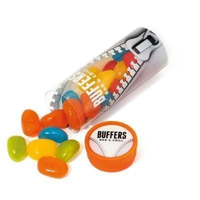 Branded Promotional MIDI CLEAR TRANSPARENT TUBE with Jolly Beans Sweets From Concept Incentives.