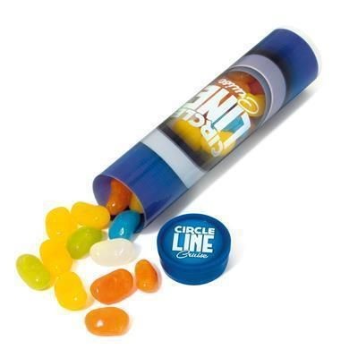 Branded Promotional MAXI CLEAR TRANSPARENT TUBE with Jolly Beans Sweets From Concept Incentives.