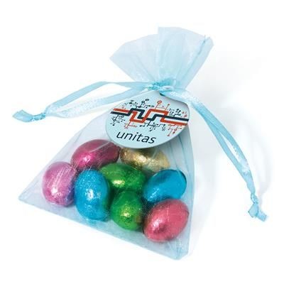 Branded Promotional ORGANZA BAG - CHOCOLATE FOILED MINI EGGS Chocolate From Concept Incentives.