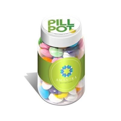 Branded Promotional PILL POT OF CHOCOLATE BEANIES Chocolate From Concept Incentives.