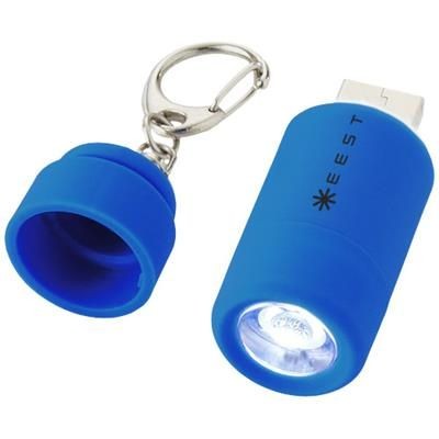 Branded Promotional AVIOR RECHARGEABLE LED USB KEYRING CHAIN LIGHT in Light Blue Keyring From Concept Incentives.