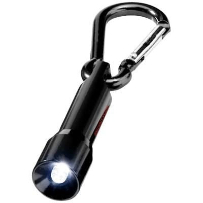 Branded Promotional LYRA LED KEYRING CHAIN LIGHT with Carabiner in Black Solid Torch From Concept Incentives.