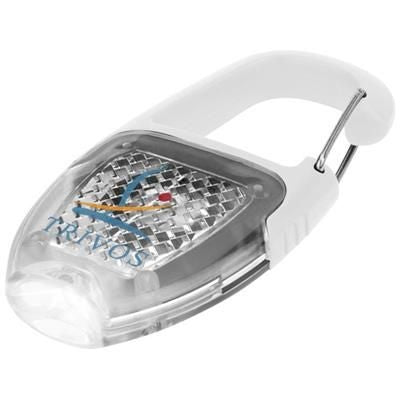 Branded Promotional REFLECT-OR LED KEYRING CHAIN LIGHT with Carabiner in White Solid-transparent Clear Transparent Torch From Concept Incentives.