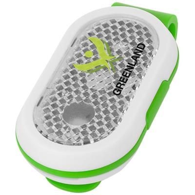 Branded Promotional KLIP REFLECTOR LIGHT in White Solid-lime Green Reflector From Concept Incentives.