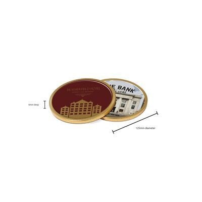 Branded Promotional CHOCOLATE MEDALLION COIN 125MM Chocolate From Concept Incentives.