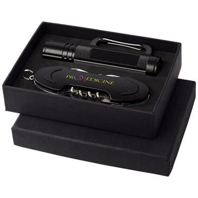 Branded Promotional RANGER POCKET KNIFE AND TORCH GIFT SET in Black Solid Knife From Concept Incentives.