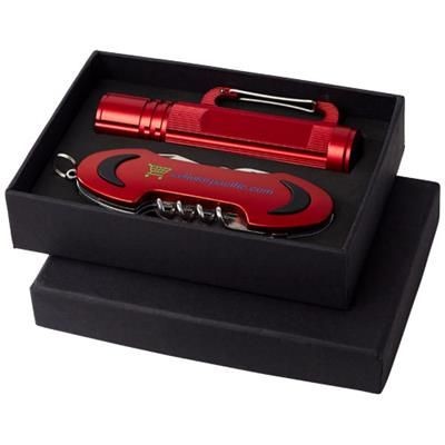 Branded Promotional RANGER POCKET KNIFE AND TORCH GIFT SET in Red Knife From Concept Incentives.
