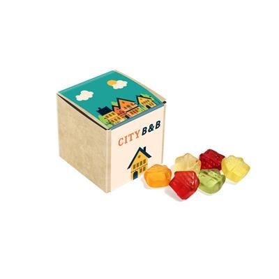 Branded Promotional ECO KRAFT CUBE with Kalfany Fruit Gums Sweets From Concept Incentives.