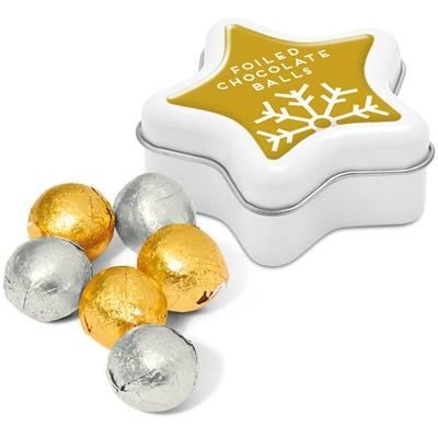 Branded Promotional MINI STAR TIN with Foiled Chocolate Balls Chocolate From Concept Incentives.