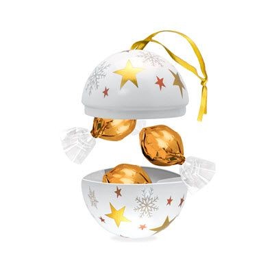 Branded Promotional BAUBLE TIN with White Champagne Chocolate Truffles Chocolate From Concept Incentives.