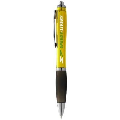 Branded Promotional NASH BALL PEN COLOUR BARREL AND BLACK GRIP in Yellow-black Solid Pen From Concept Incentives.