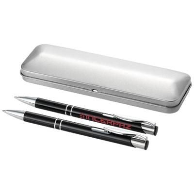 Branded Promotional DUBLIN WRITING SET in Black Solid-silver Pen Set From Concept Incentives.