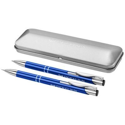 Branded Promotional DUBLIN WRITING SET in Royal Blue-silver Pen Set From Concept Incentives.