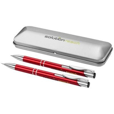 Branded Promotional DUBLIN WRITING SET in Red-silver Pen Set From Concept Incentives.