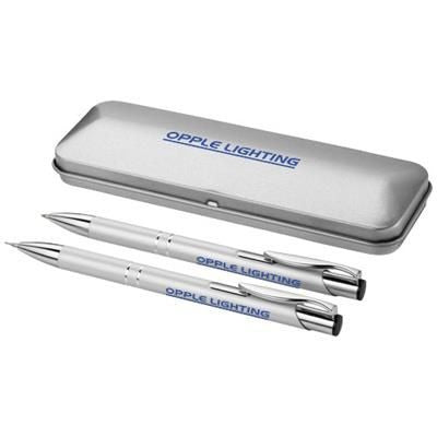 Branded Promotional DUBLIN WRITING SET in Silver Pen Set From Concept Incentives.