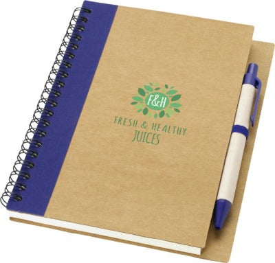 Branded Promotional PRIESTLY RECYCLED NOTE BOOK with Pen in Natural and Blue Notebook From Concept Incentives.