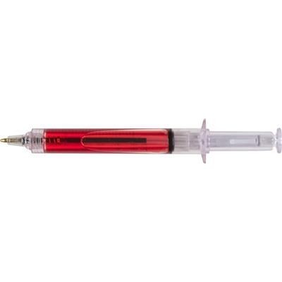 Branded Promotional SYRINGE BALL PEN with Red Liquid Pen From Concept Incentives.