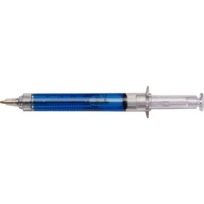 Branded Promotional SYRINGE BALL PEN with Pale Blue Liquid Pen From Concept Incentives.