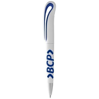 Branded Promotional SWANSEA BALL PEN in White Solid-royal Blue Pen From Concept Incentives.