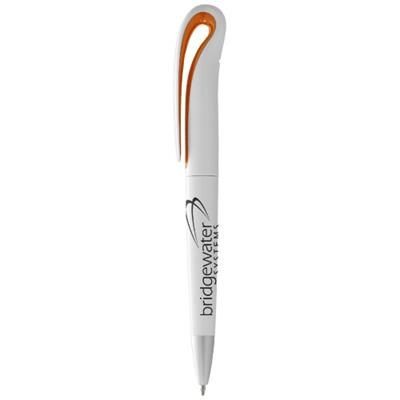 Branded Promotional SWANSEA BALL PEN in White Solid-orange Pen From Concept Incentives.