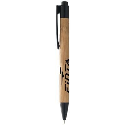 Branded Promotional BORNEO BAMBOO BALL PEN in Natural-black Solid Pen From Concept Incentives.